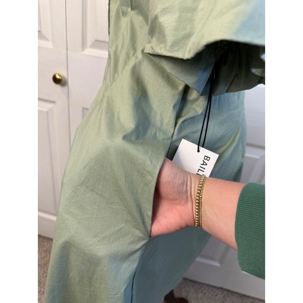 NEW Bailey 44 Sage Green Puff Sleeve Button Front A-Line Dress NWT Size L - Picture 5 of 9